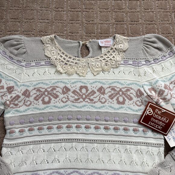 VTG Lace Collar Pullover Knit Sweater Women's M NWT 80s Twee Stranger Things NWT - Picture 2 of 8